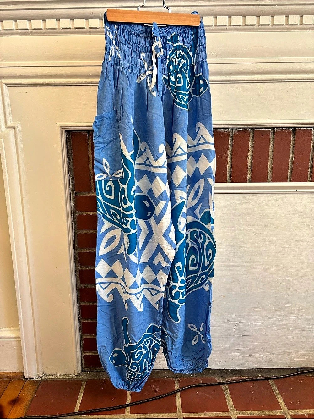 Blue & White Geometric Wide Leg Pants